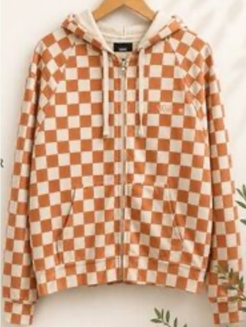 Vans Orange Cream Checkerboard Full Zip Up Hoodie Skater Jacket Streetwear Sz S